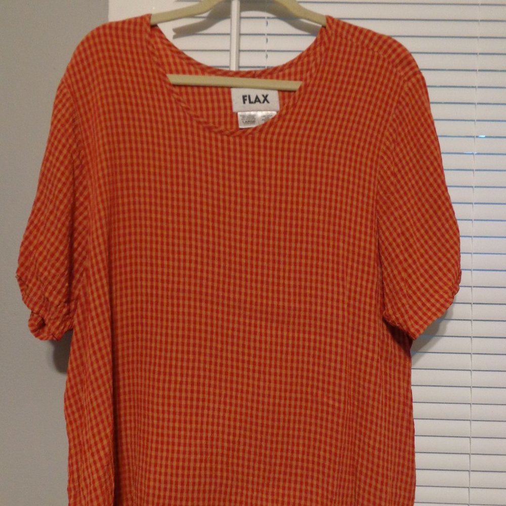 FLAX Red and Mustard Gingham Top Large